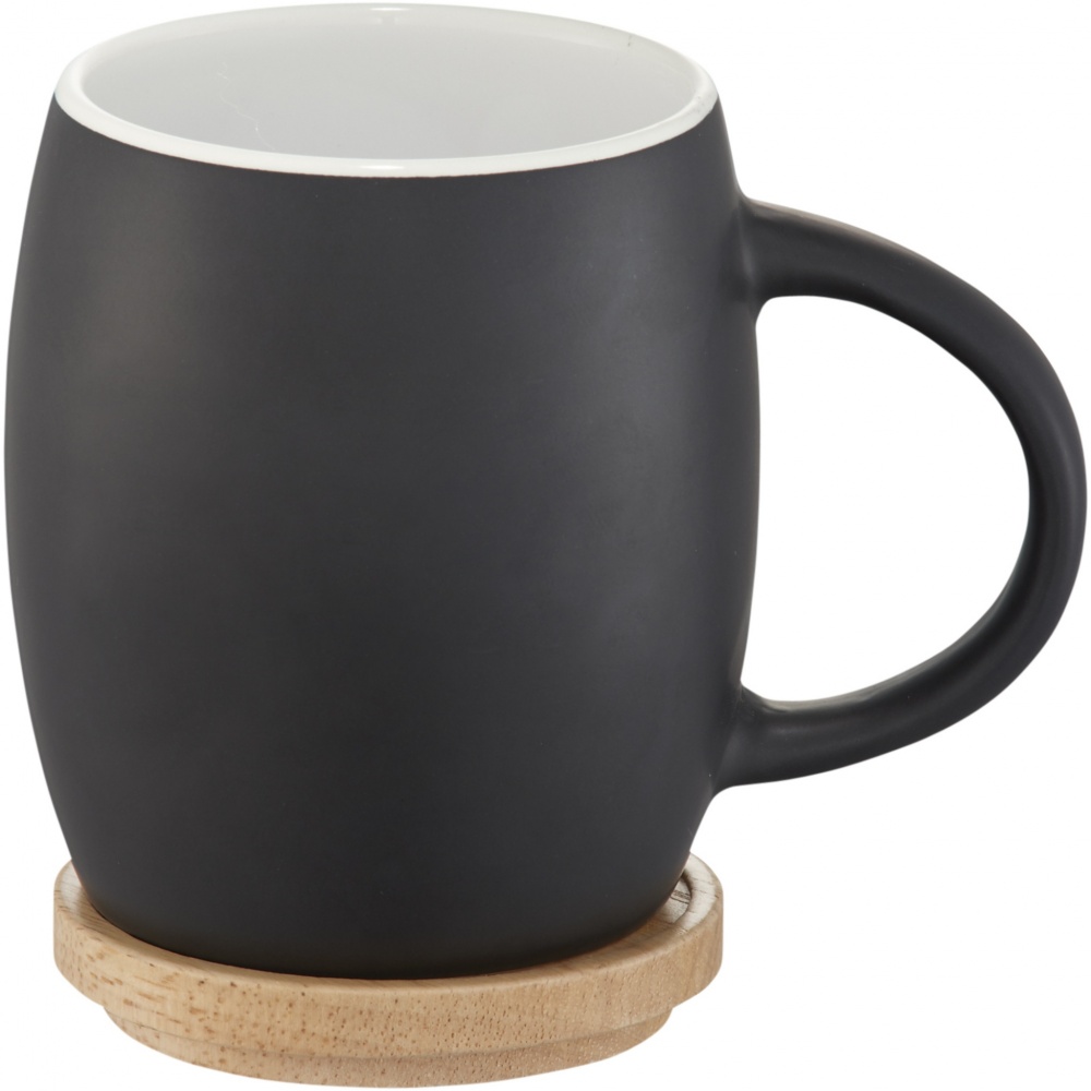 Logotrade Werbeartikel das Foto: Hearth 400 ml Keramiktasse mit Holz Untersetzer