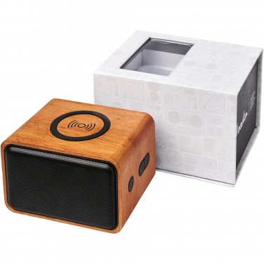 Logotrade Firmengeschenke das Foto: Wooden 3W Lautsprecher mit kabellosem Lade-Pad