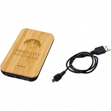 Logotrade Geschäftsgeschenke das Foto: Future 6.000 mAh kabellose Powerbank mit Ladefunktion aus Bambus/Stoff