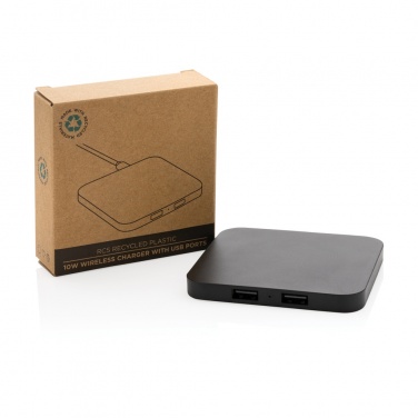 Logotrade Werbegeschenke das Foto: 10W Wireless Charger aus RSC recycl. Kunststoff mit Dual-USB