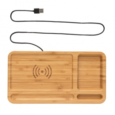 Logotrade Logogeschenke das Foto: Bambus Schreibtisch-Organizer mit 5W Wireless Charger