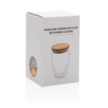 Logotrade werbemittel das Foto: Doppelwandiges Borosilikatglas mit Bambusdeckel 350ml