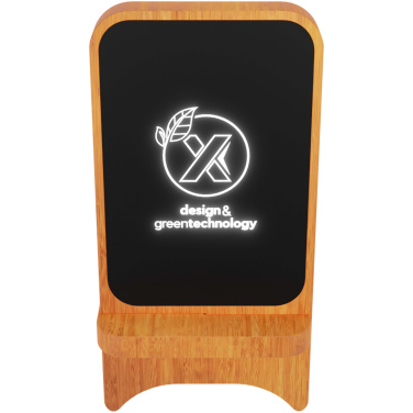 Logotrade Firmengeschenke das Foto: SCX.design W16 kabelloser 10-Watt-Ladeständer aus Holz mit Leuchtlogo