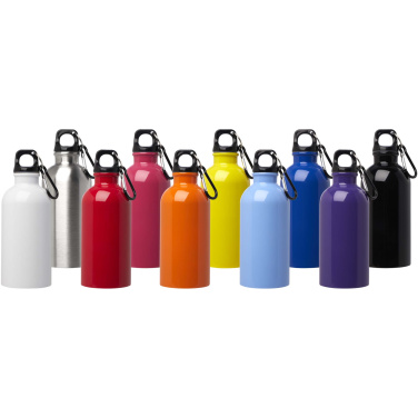 Logotrade Firmengeschenke das Foto: Oregon 400 ml RCS-zertifizierte, einwandige Trinkflasche aus Edelstahl mit Karabinerhaken