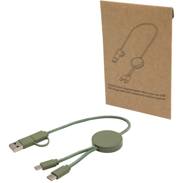 Logotrade Werbegeschenke das Foto: Citala 30 cm 5-in-1 Kabel aus recyceltem Kunststoff für Datenübertragung und 27W Schnellladung