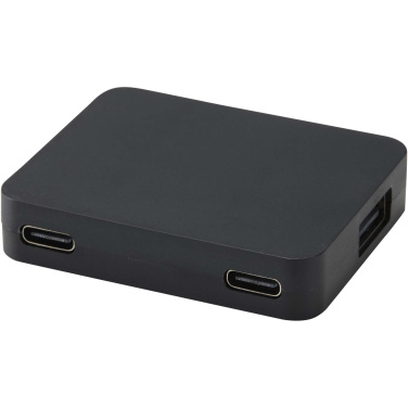 Logotrade Werbegeschenke das Foto: Gaia 4 Port USB Hub mit USB-A- und Typ-C-Ausgang und zwei Eingängen aus recyceltem Kunststoff