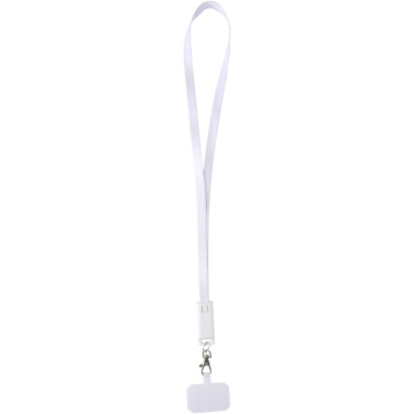 Logotrade Firmengeschenke das Foto: Franz 5 in 1 Lanyard Kabel aus recyceltem Kunststoff für Smartphones mit integrierter Datensynchronisierung und 65 W Schnellladefunktion