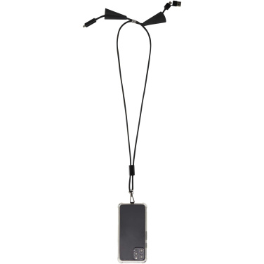 Logotrade werbemittel das Foto: Funi 5 in 1 Lanyard Kabel aus recyceltem Kunststoff für Smartphones mit integrierter Datensynchronisierung und 100 W Schnellladefunktion