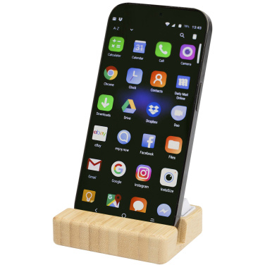 Logotrade Werbegeschenke das Foto: Algol Smartphonehalterung  aus recyceltem Kunststoff mit Fidget-Toy mit Bambusdetails