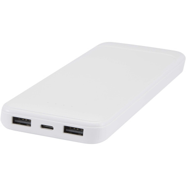 Logotrade Werbegeschenke das Foto: Adhil 10 W 10.000 mAh Powerbank aus recyceltem Kunststoff mit 2 integrierten Kabeln