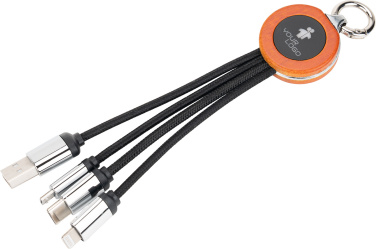 Logotrade Werbegeschenke das Foto: 4-in-1-Kabel mit elighted-Logo im Holzgehäuse
