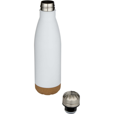 Logotrade Logogeschenke das Foto: Cove 500 ml doppelwandige, vakuumisolierte Trinkflasche aus Edelstahl mit Korkdetails