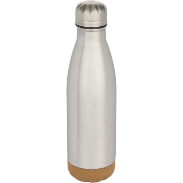 Logotrade werbemittel das Foto: Cove 500 ml doppelwandige, vakuumisolierte Trinkflasche aus Edelstahl mit Korkdetails