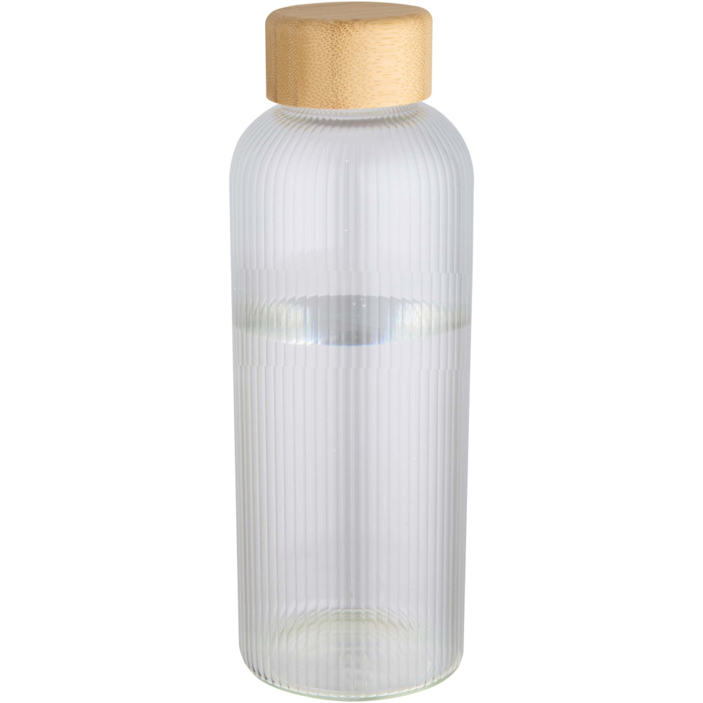 Logotrade Firmengeschenke das Foto: Mirage 650 ml einwandige Trinkflasche aus Borosilikatglas mit Bambusdeckel