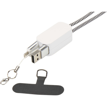 Logotrade Werbegeschenke das Foto: Anser Smartphone Lanyard aus recyceltem Kunststoff mit 27 W 5-in-1 integriertem Kabel