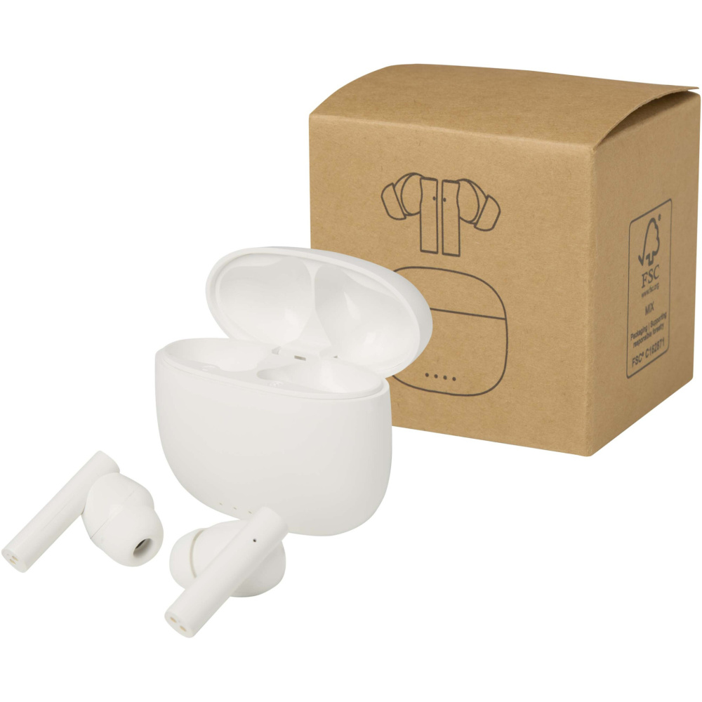 Logotrade Werbegeschenke das Foto: Alterf True Wireless Bluetooth® Headset aus recyceltem Kunststoff mit Silikon-Ohrstöpseln