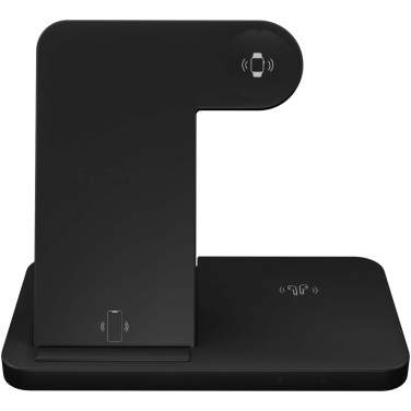 Logotrade werbemittel das Foto: SCX.design W28 kabellose 3-in-1 Ladestation kabellos mit Telefonständer und Leuchtlogo