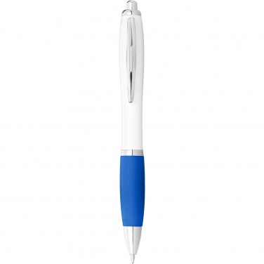 Logo trade promotional items image of: Nash ballpoint pen with white barrel and coloured grip