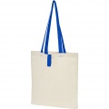 Nevada 100 g/m² cotton foldable tote bag 7L, Natural / Royal blue