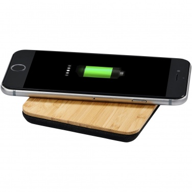 Logo trade corporate gifts image of: Leaf 5W bamboo and fabric wireless charging pad