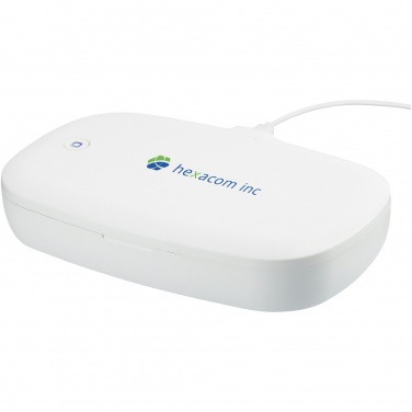 Logotrade promotional giveaway image of: Capsule UV smartphone sanitizer with 5W wireless charging pad