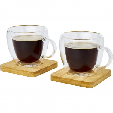 Logo trade business gift photo of: Manti 2-piece 100 ml double-wall glass cup with bamboo coaster 