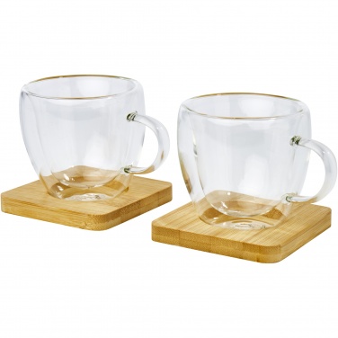 Logotrade corporate gift picture of: Manti 2-piece 100 ml double-wall glass cup with bamboo coaster 