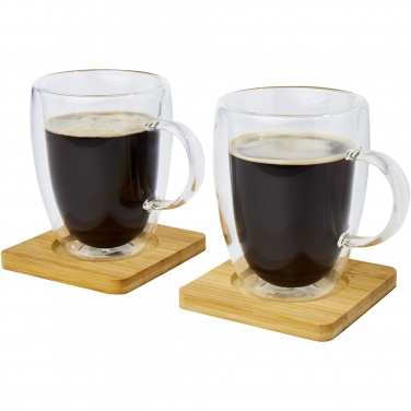 Logotrade promotional giveaway picture of: Manti 2-piece 350 ml double-wall glass cup with bamboo coaster 