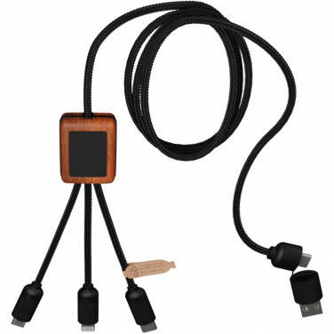 Logotrade advertising product picture of: SCX.design C38 5-in-1 rPET light-up logo charging cable with squared wooden casing