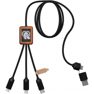 Logotrade advertising product picture of: SCX.design C38 5-in-1 rPET light-up logo charging cable with squared wooden casing