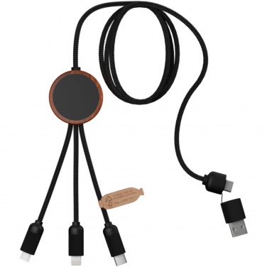 Logo trade corporate gifts picture of: SCX.design C37 5-in-1 rPET light-up logo charging cable with round wooden casing