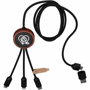 Logotrade advertising product image of: SCX.design C37 5-in-1 rPET light-up logo charging cable with round wooden casing