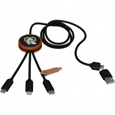 Logo trade promotional items image of: SCX.design C37 5-in-1 rPET light-up logo charging cable with round wooden casing