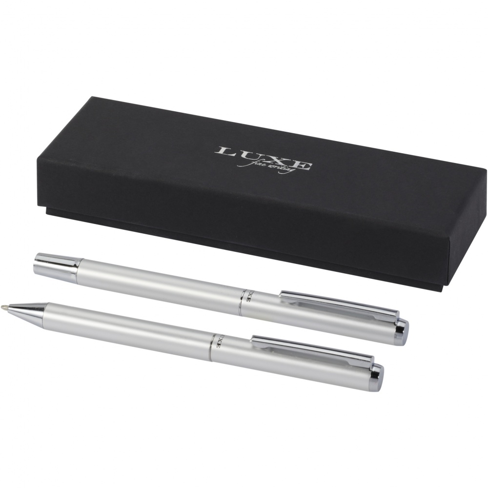 Logotrade promotional gift image of: Lucetto recycled aluminium ballpoint and rollerball pen gift set