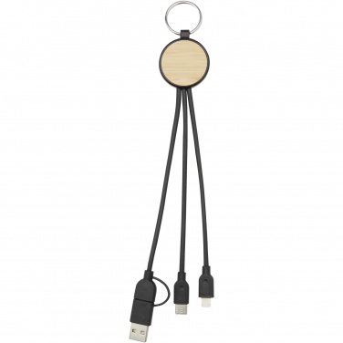 Logo trade promotional giveaways image of: Tecta 6-in-1 recycled plastic/bamboo charging cable with keyring