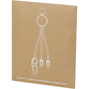 Logo trade promotional merchandise image of: Tecta 6-in-1 recycled plastic/bamboo charging cable with keyring
