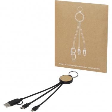 Logotrade promotional item picture of: Tecta 6-in-1 recycled plastic/bamboo charging cable with keyring