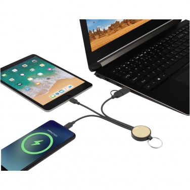 Logotrade promotional giveaway picture of: Tecta 6-in-1 recycled plastic/bamboo charging cable with keyring