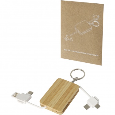 Logo trade promotional products picture of: Reel 6-in-1 retractable bamboo key ring charging cable