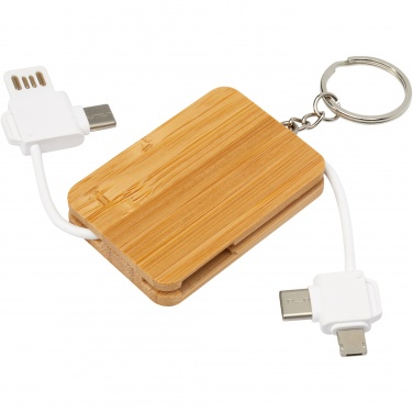 Logo trade promotional giveaway photo of: Reel 6-in-1 retractable bamboo key ring charging cable