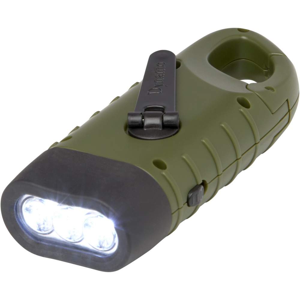 Logotrade promotional item image of: Helios recycled plastic solar dynamo flashlight with carabiner