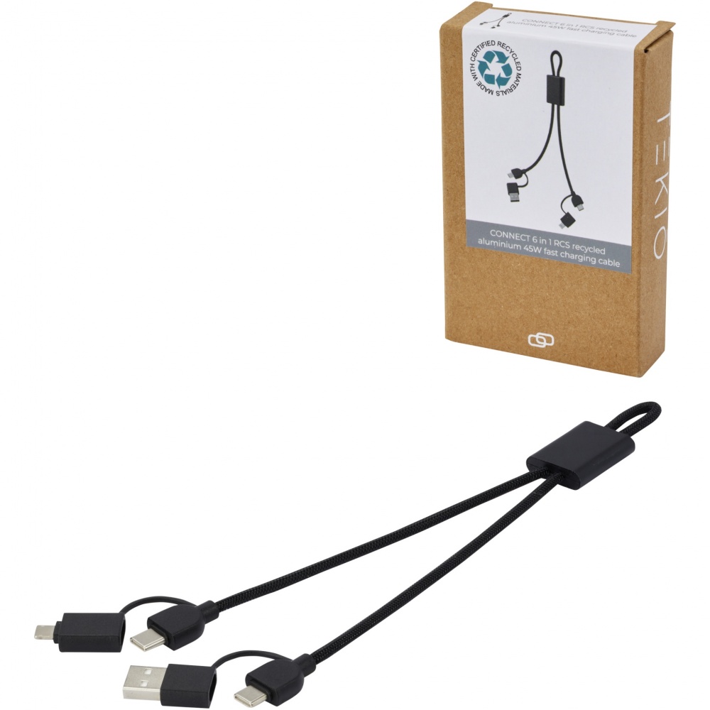 Logo trade promotional gifts image of: Connect 6-in-1 RCS recycled aluminium 45W quick charge & data transfer cable