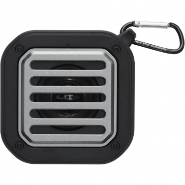 Logo trade promotional gift photo of: Solo 3W IPX5 RCS recycled plastic solar Bluetooth® speaker with carabiner 