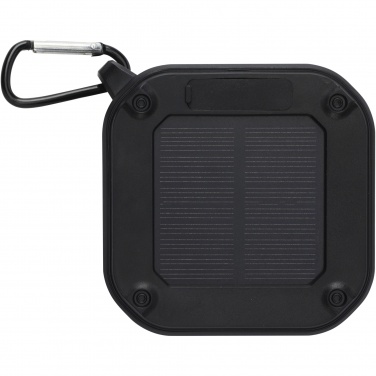 Logo trade promotional product photo of: Solo 3W IPX5 RCS recycled plastic solar Bluetooth® speaker with carabiner 