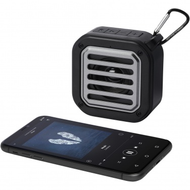 Logo trade advertising products image of: Solo 3W IPX5 RCS recycled plastic solar Bluetooth® speaker with carabiner 