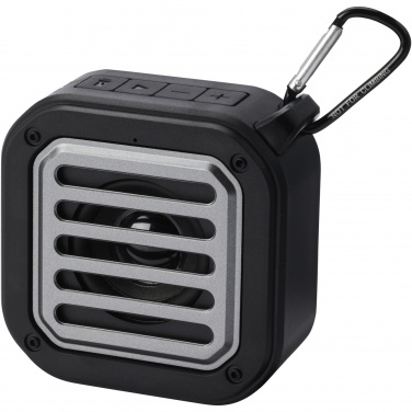 Logo trade promotional products image of: Solo 3W IPX5 RCS recycled plastic solar Bluetooth® speaker with carabiner 