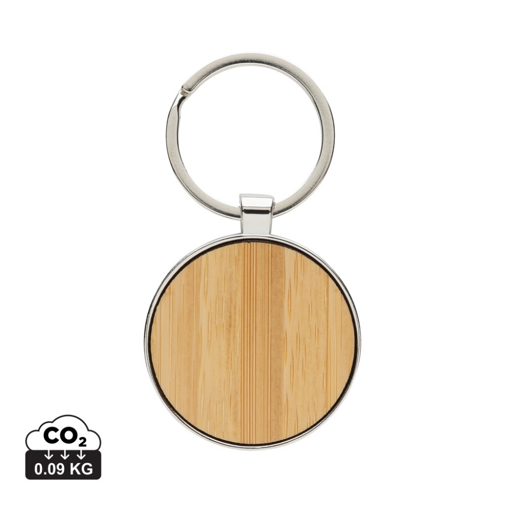 Logo trade promotional merchandise photo of: RCS recycled zinc alloy round keychain with bamboo