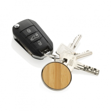 Logotrade corporate gift image of: RCS recycled zinc alloy round keychain with bamboo