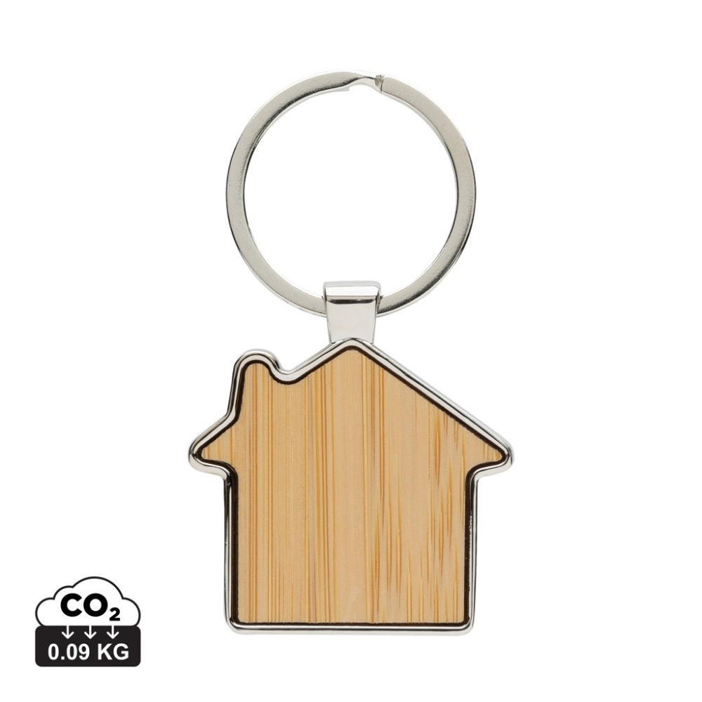 Logo trade promotional item photo of: RCS recycled zinc alloy house keychain with bamboo
