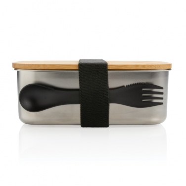 Logo trade business gift photo of: Stainless steel lunchbox with bamboo lid and spork